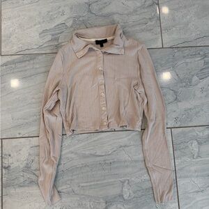 Women's Long Sleeve Beige Button-Up Top